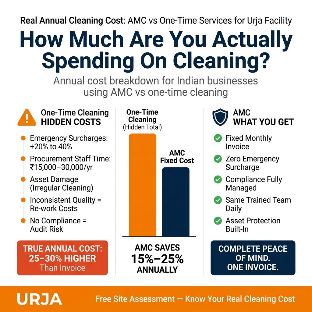 Cost savings chart showing how AMC vs one-time cleaning costs compare for businesses across India over 12 months