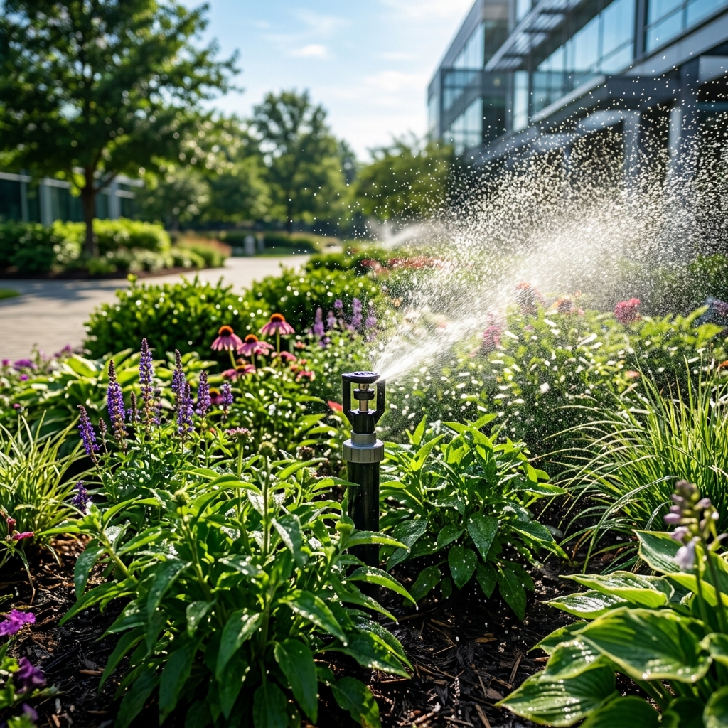 Urja Facility irrigation specialist installing and managing drip irrigation system for corporate campus garden in Indore