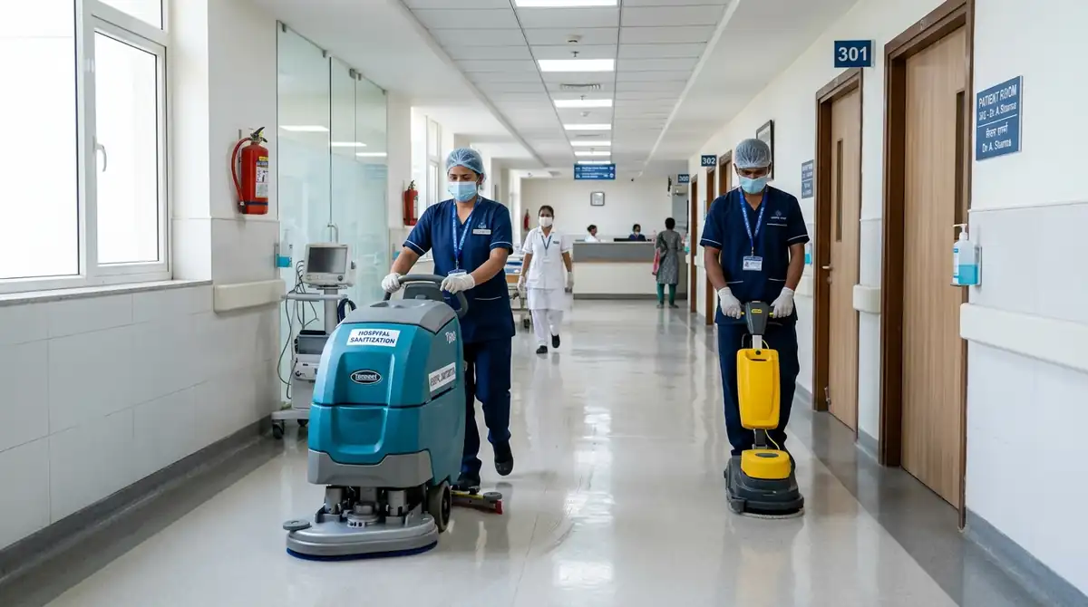professional healthcare housekeeping team demonstrating how to maintain hospital sanitization standards