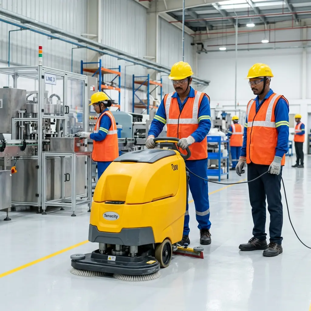 what are industrial cleaning safety protocols demonstrated by workers