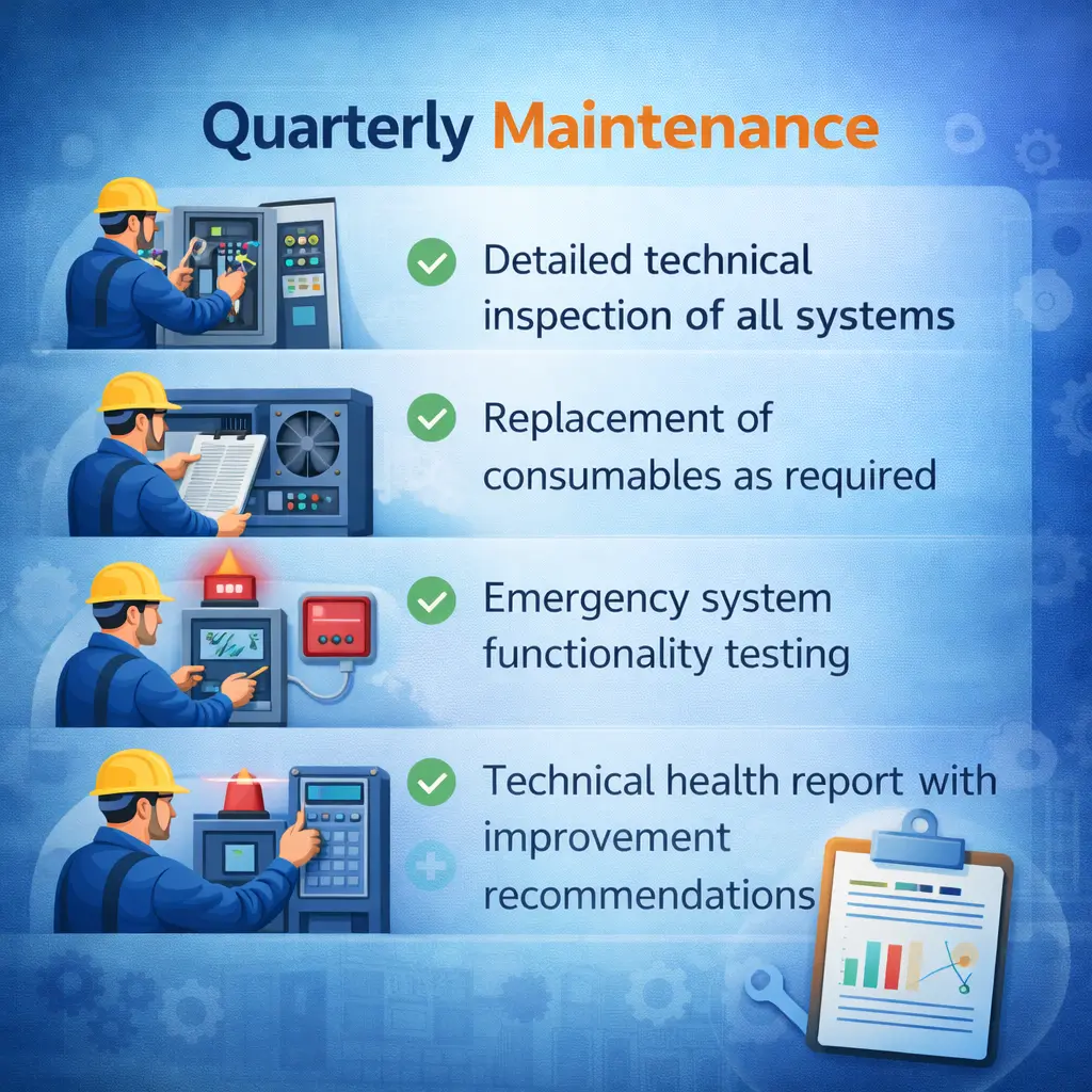 Quarterly technical system inspection and maintenance by Urja Facility engineers under AMC in Indore