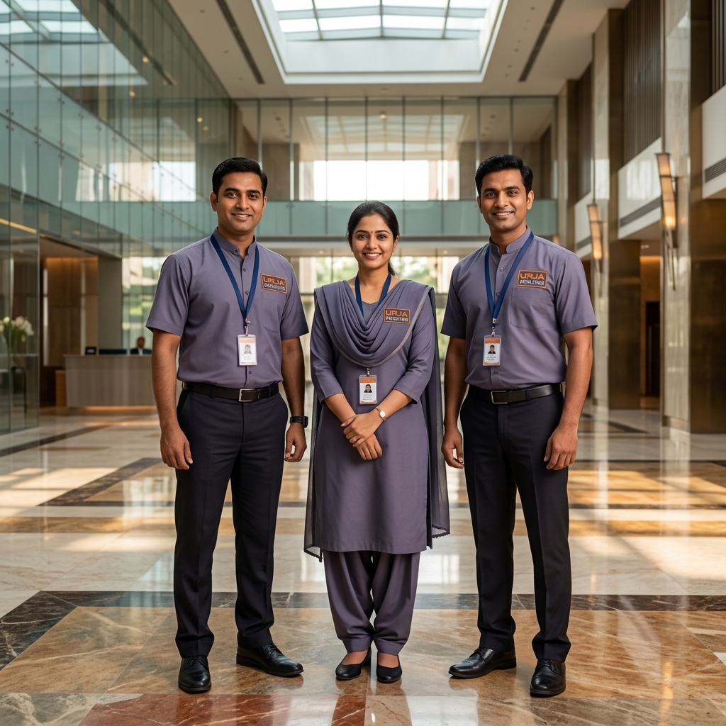 AMC Facility Management Team in branded #606581 bandhgala and salwar suit uniforms with URJ logo, Indore