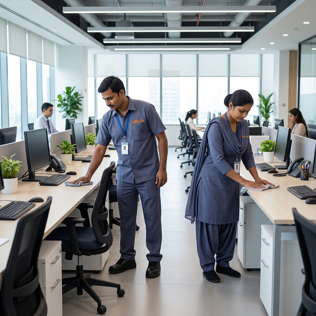 Pristine, modern corporate office workspace highlighting the high standards of a corporate cleaning AMC.