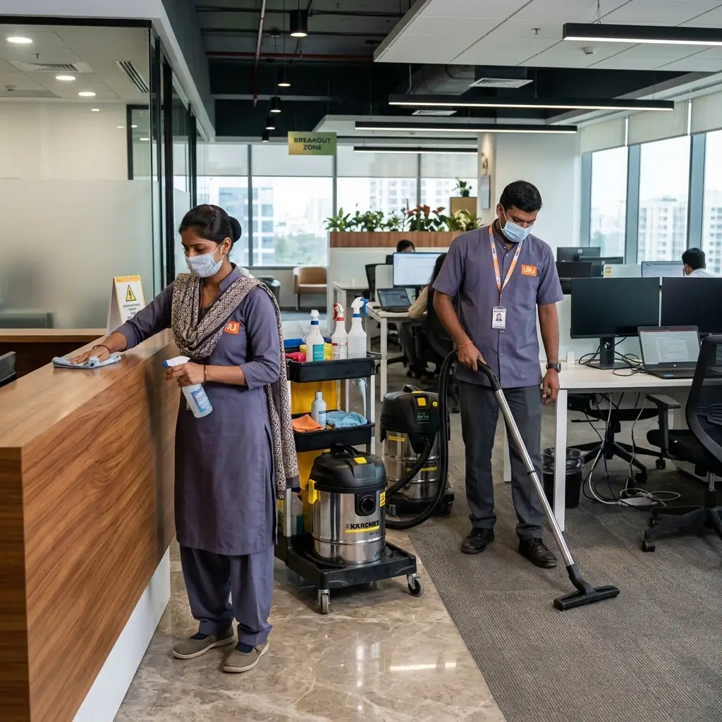 Office deep cleaning and workstation sanitisation by Urja Facility team in India